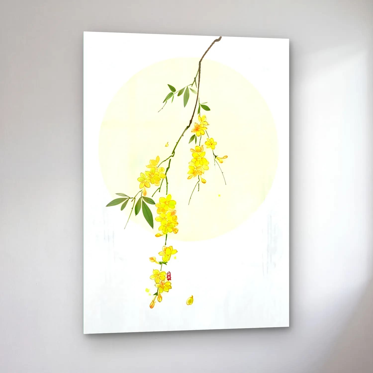 Botanik İllüstrasyon Limon Dalı No. 24 cam tablo — sol açıdan görünüm