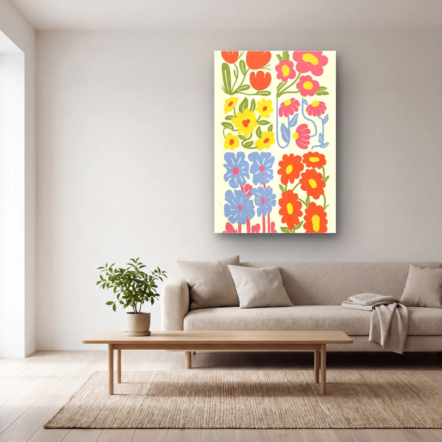 Pastel Çiçek Deseni cam tablo — açık renk salonda