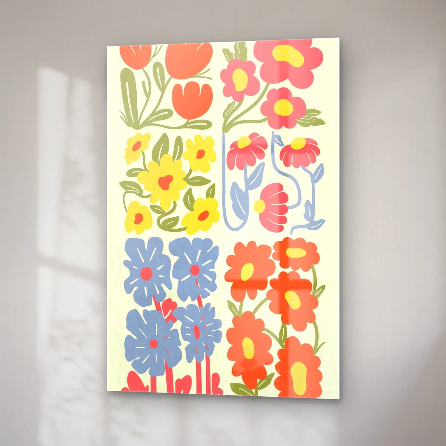 Pastel Çiçek Deseni cam tablo — sağ açıdan görünüm