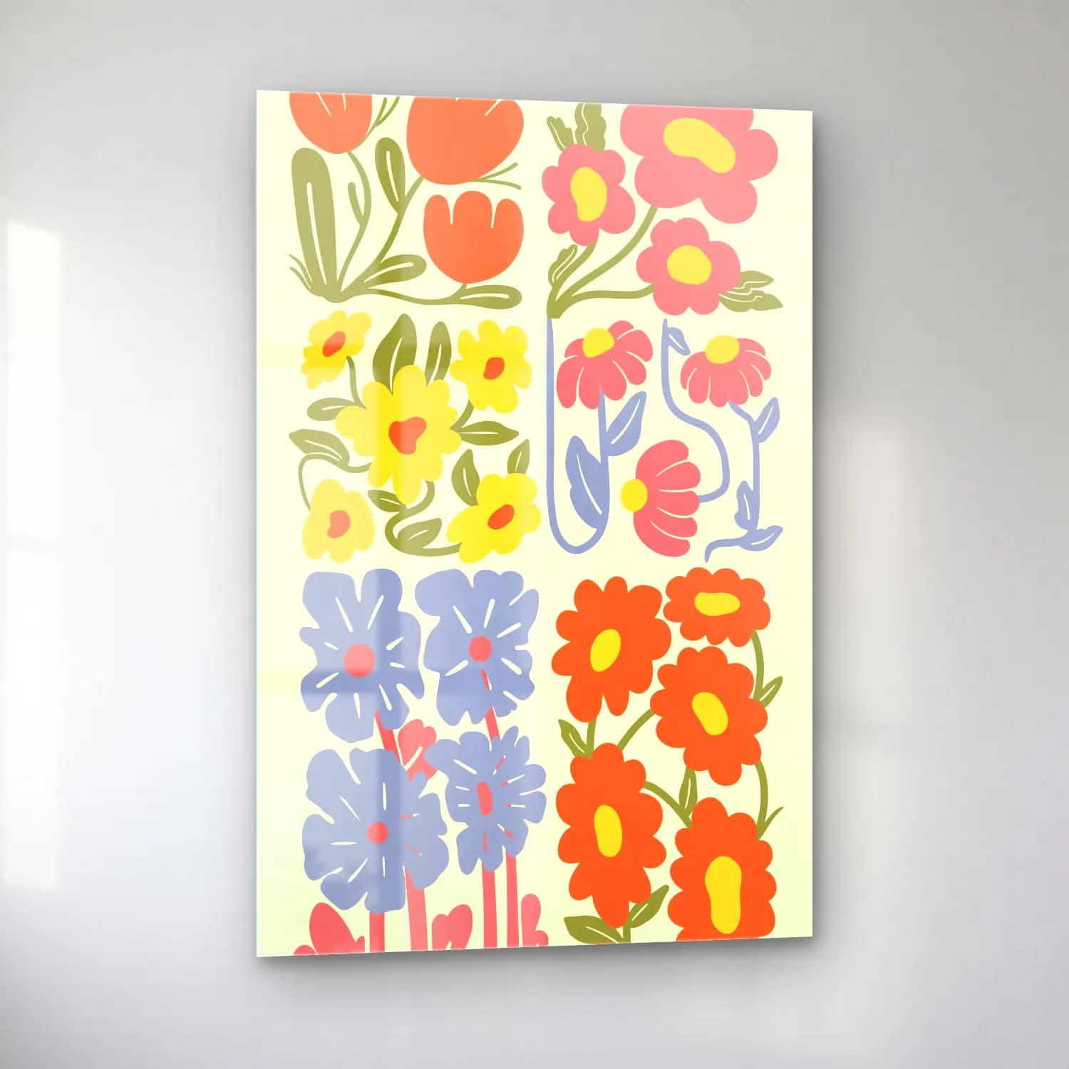 Pastel Çiçek Deseni cam tablo — sol açıdan görünüm