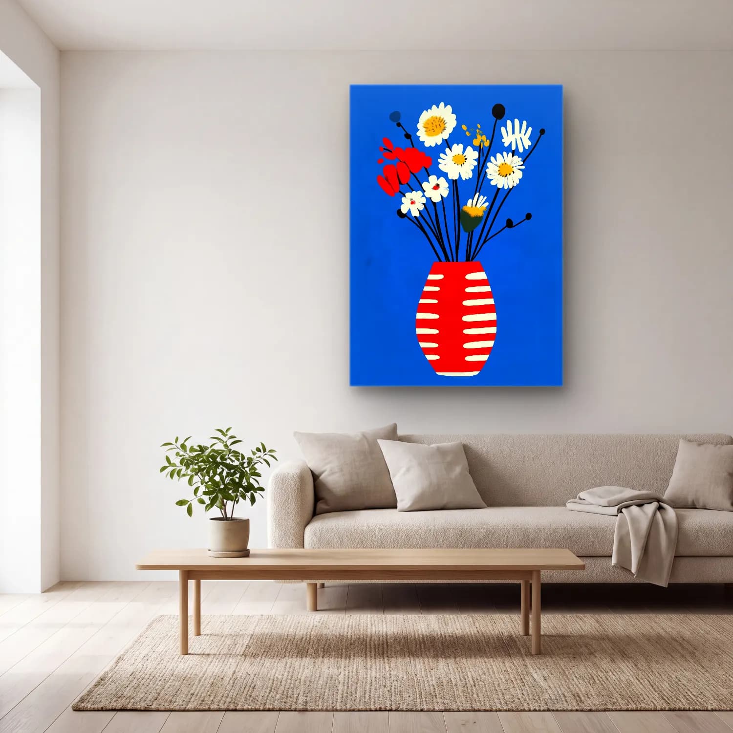 Pop Art Vazo cam tablo — açık renk salonda