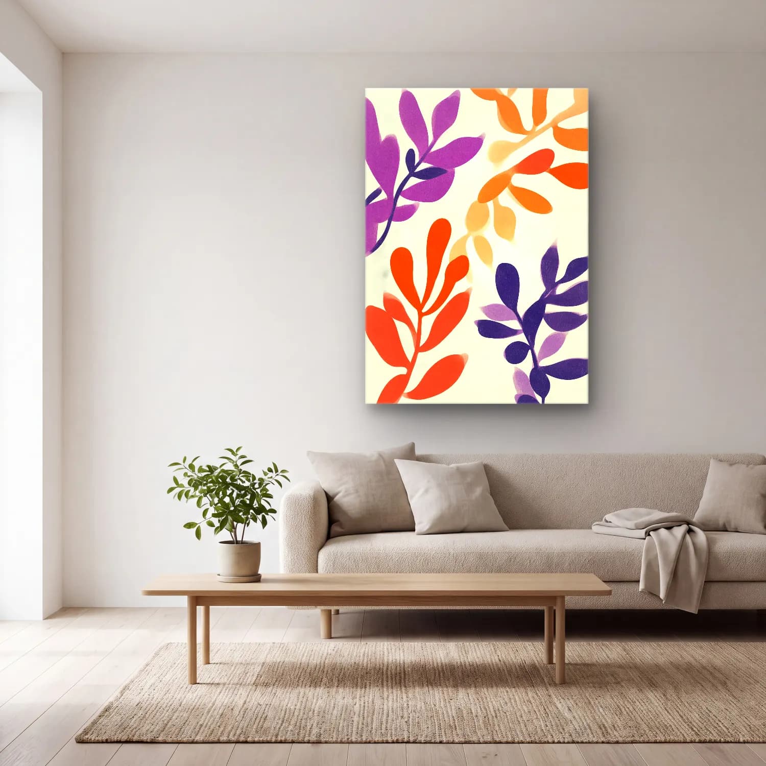 Boho Çiçek Deseni No. 37 cam tablo — açık renk salonda