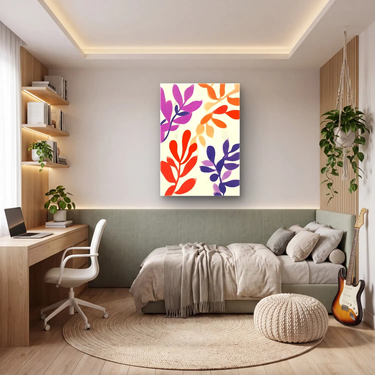Boho Çiçek Deseni No. 37 cam tablo — genç odasında