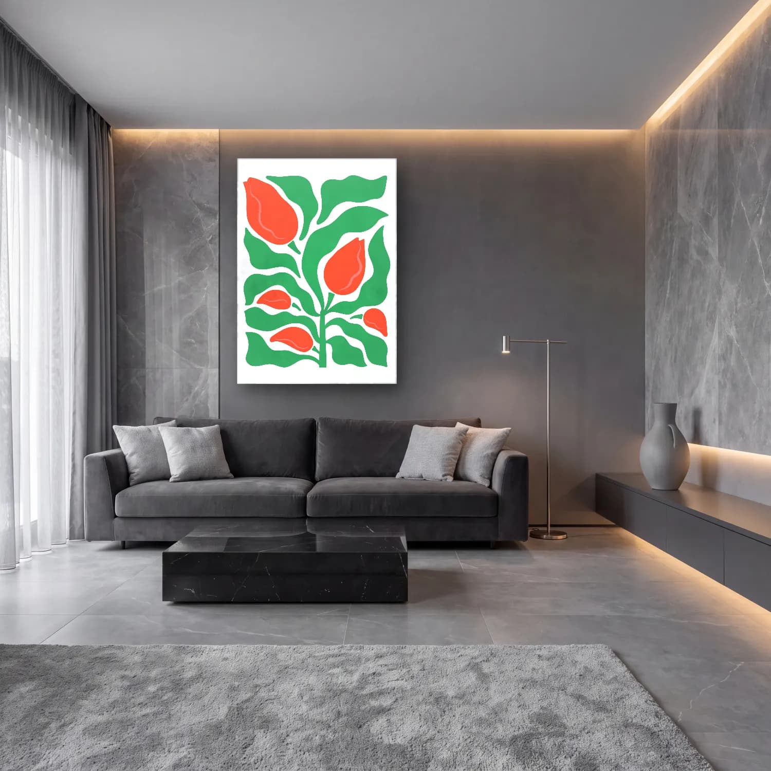 Botanik İllüstrasyon Çiçek Deseni No. 13 cam tablo — lüks salon duvarında