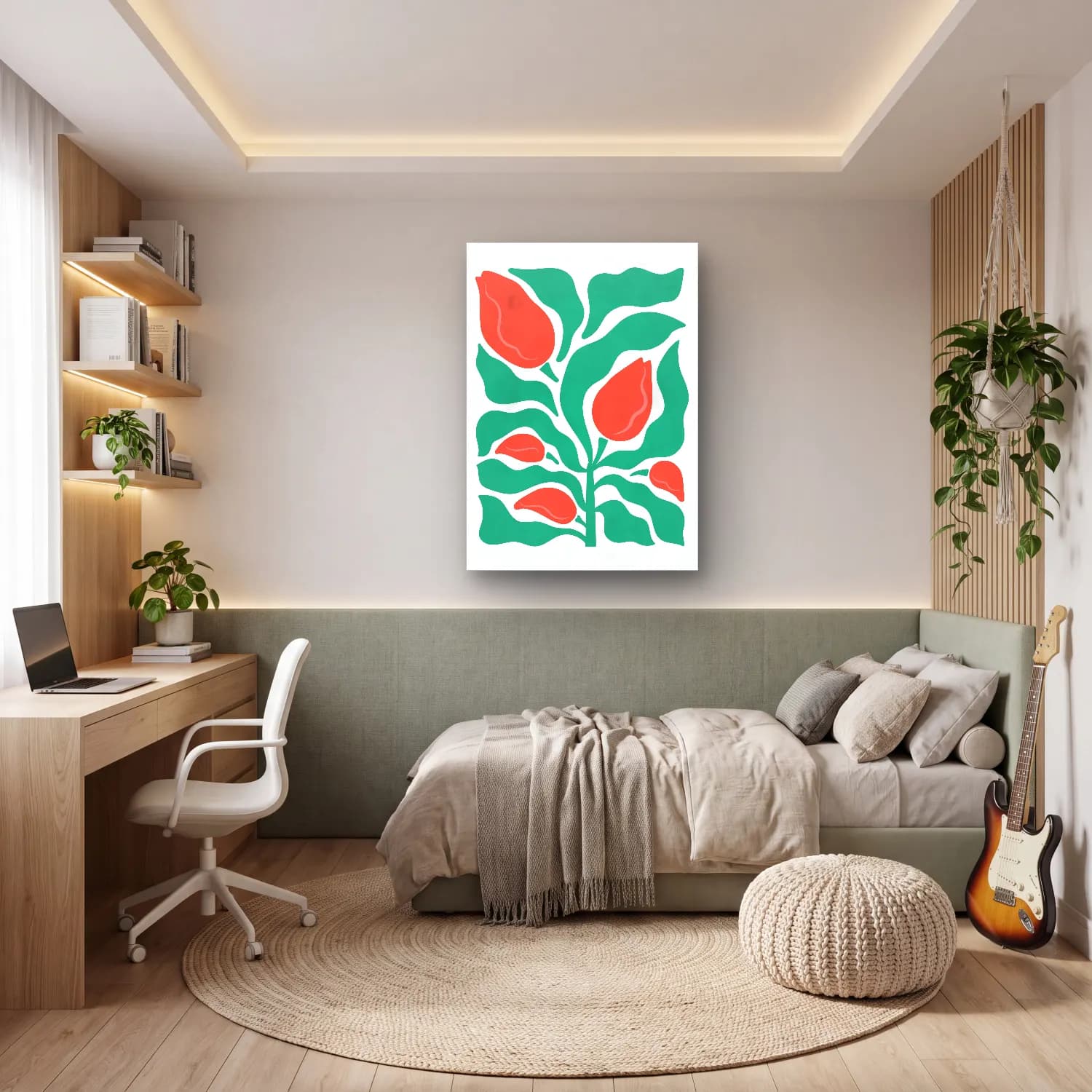 Botanik İllüstrasyon Çiçek Deseni No. 13 cam tablo — genç odasında