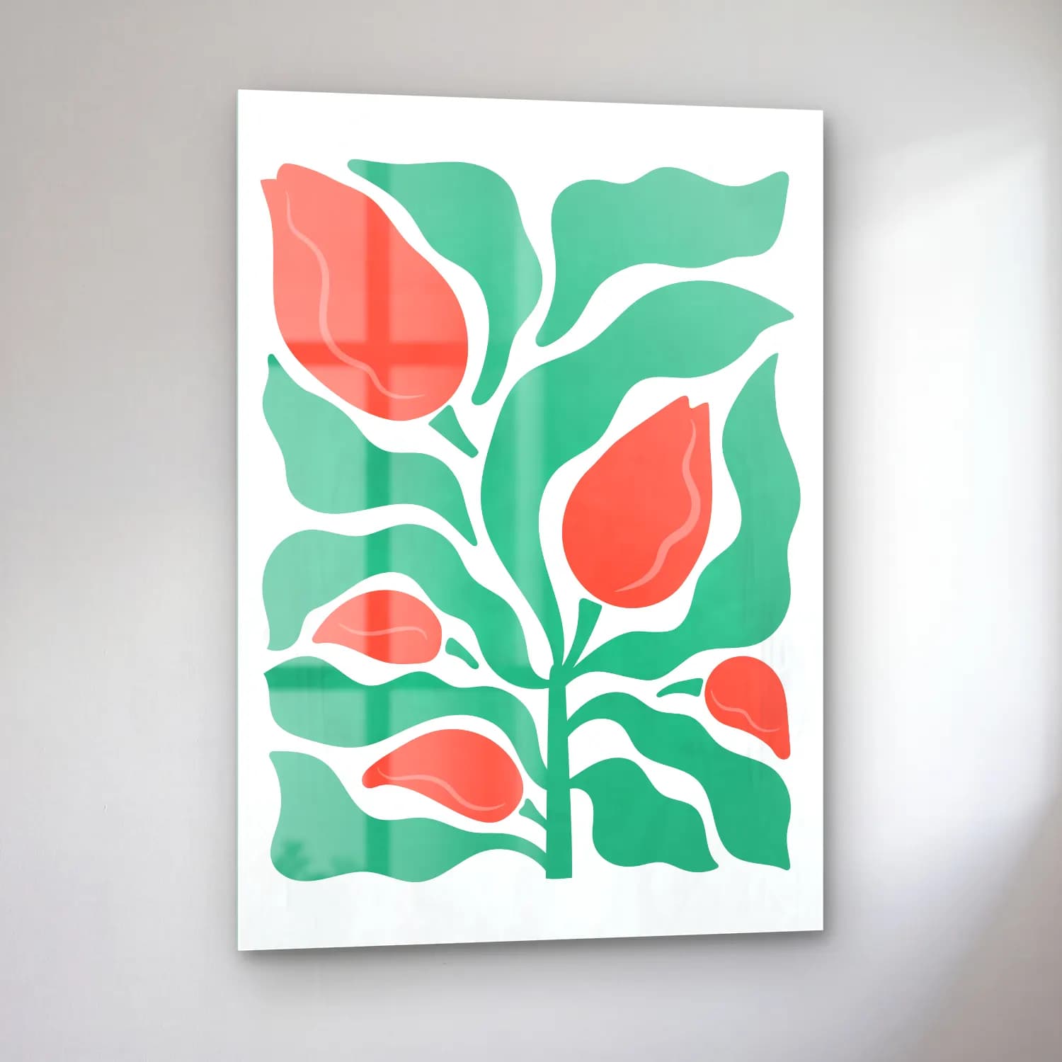Botanik İllüstrasyon Çiçek Deseni No. 13 cam tablo — sol açıdan görünüm
