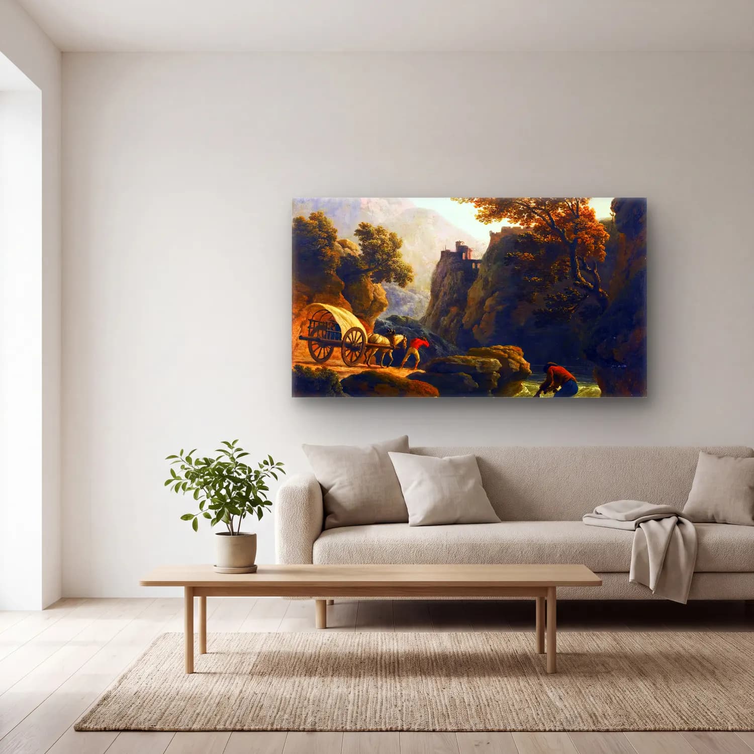 Claude-Joseph Vernet – Mountainous River Landscape cam tablo — açık renk salonda