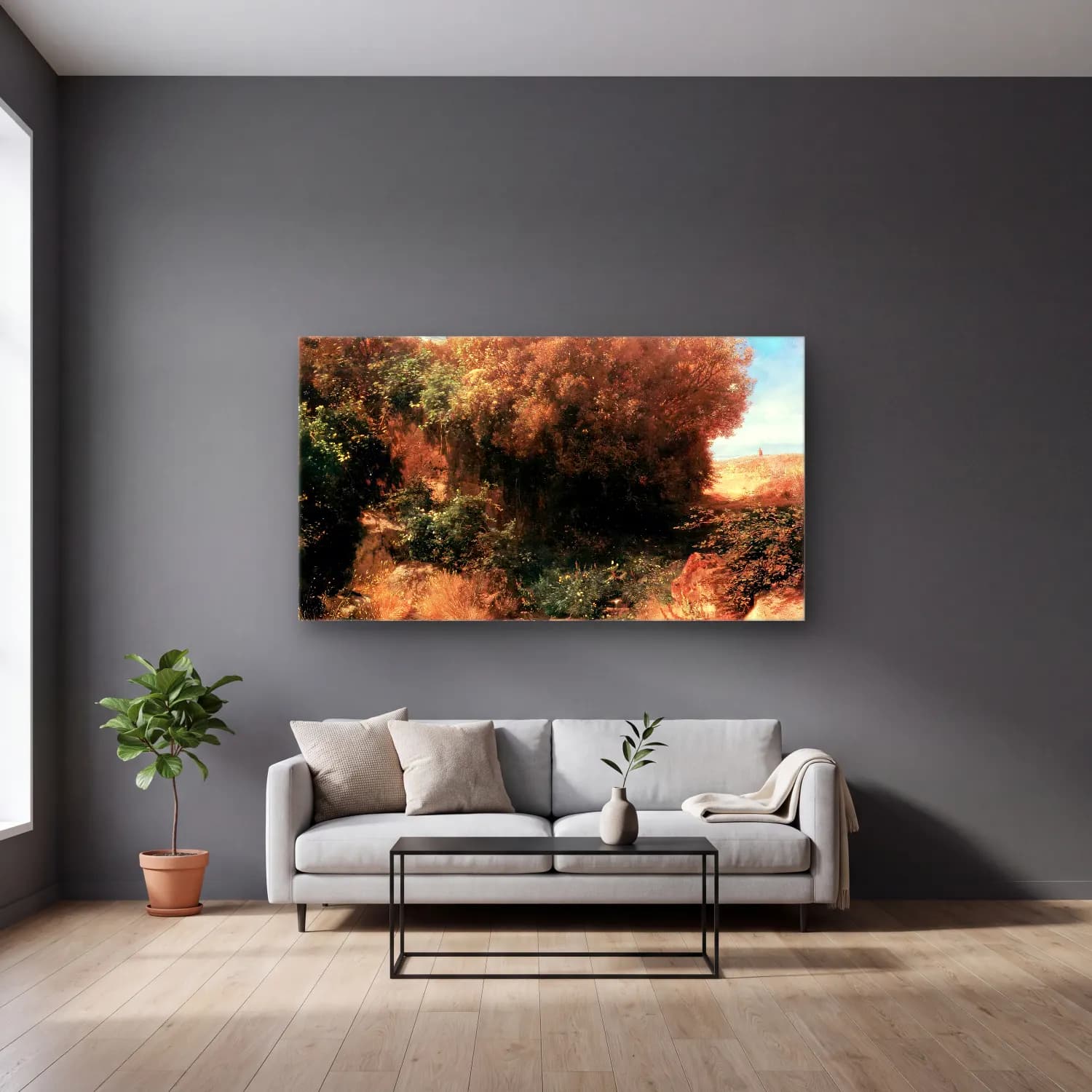 Arnold Böcklin – Campagna Landscape cam tablo — gri duvarlı salonda