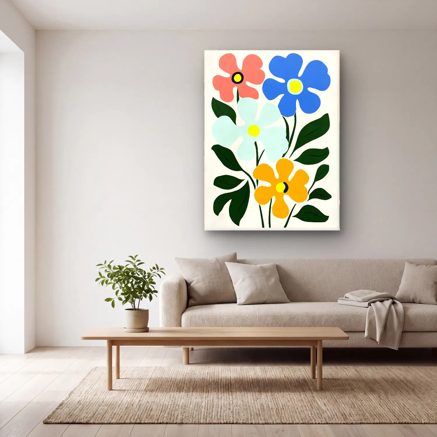 Pastel Çiçek Deseni No. 14 cam tablo — açık renk salonda