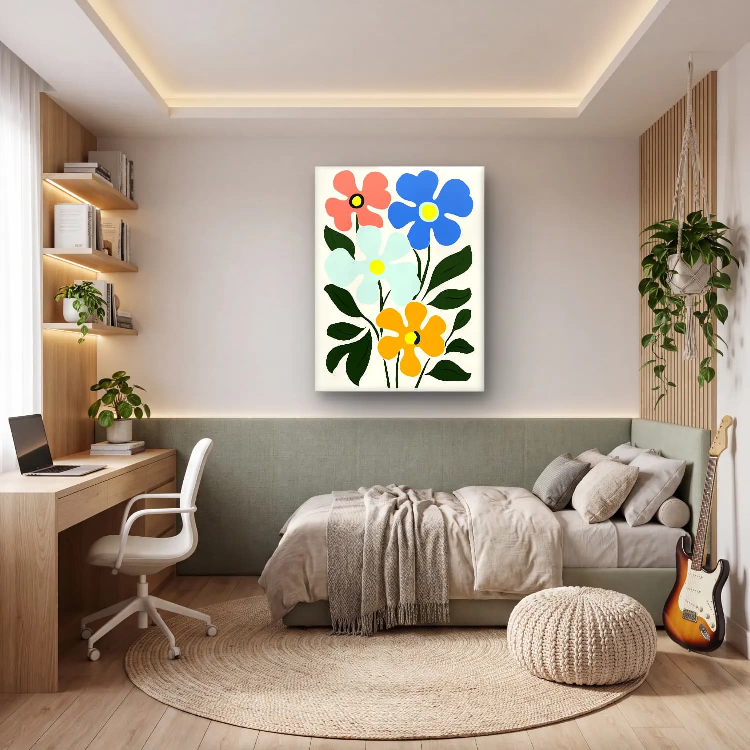 Pastel Çiçek Deseni No. 14 cam tablo — genç odasında