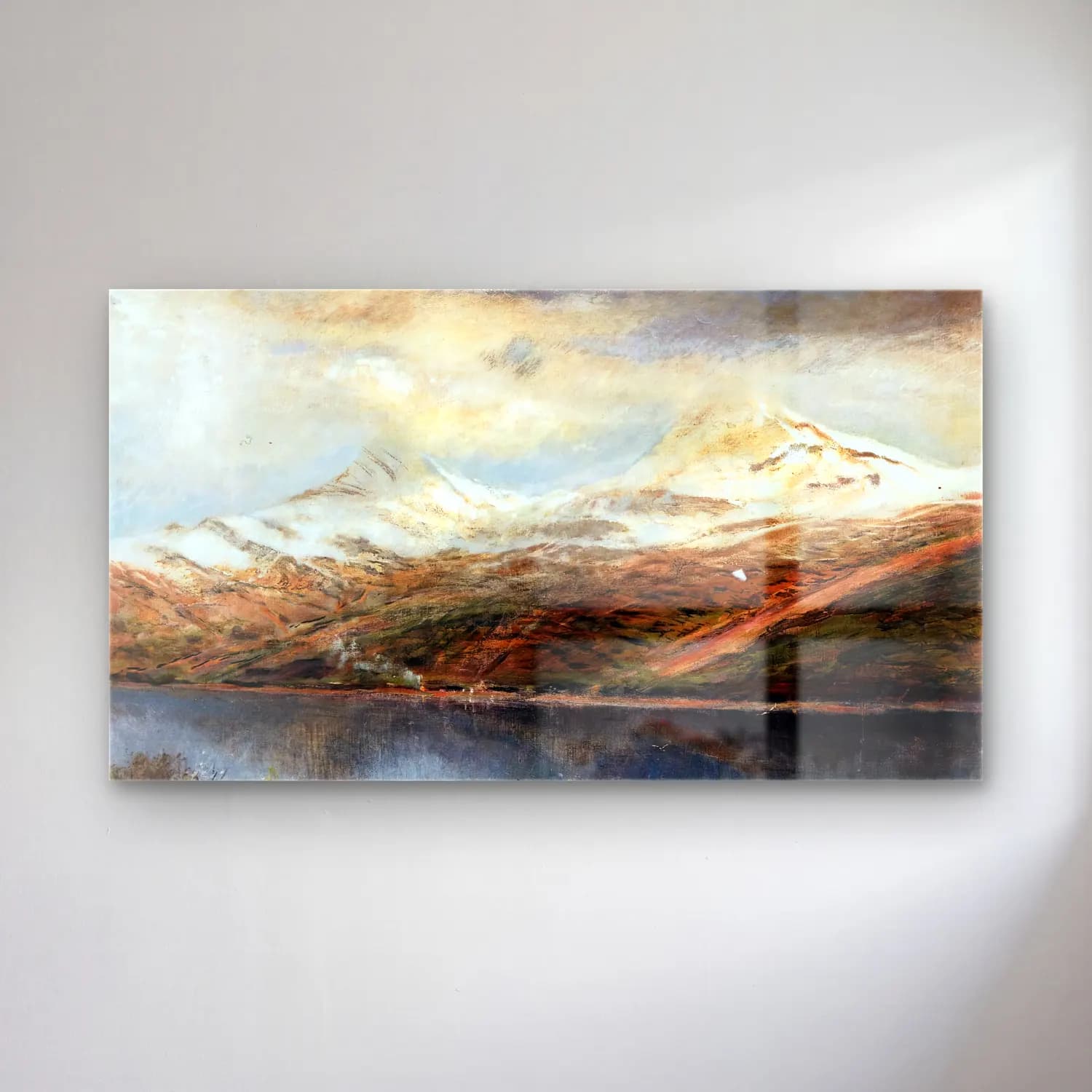 László Mednyánszky – Mountain Landscape with Lake cam tablo — László Mednyánszky – Mountain Landscape with Lake — yağlı boya göl ve dağlar