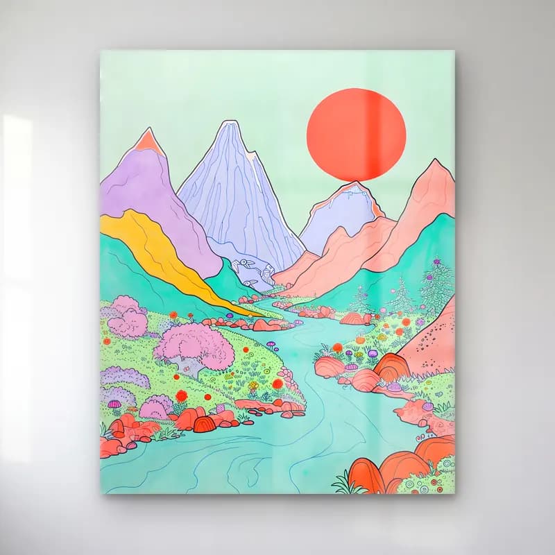 Pastel Dağ Manzarası No. 6 cam tablo — Pastel Dağ Manzarası No. 6 — pastel dağ manzarası