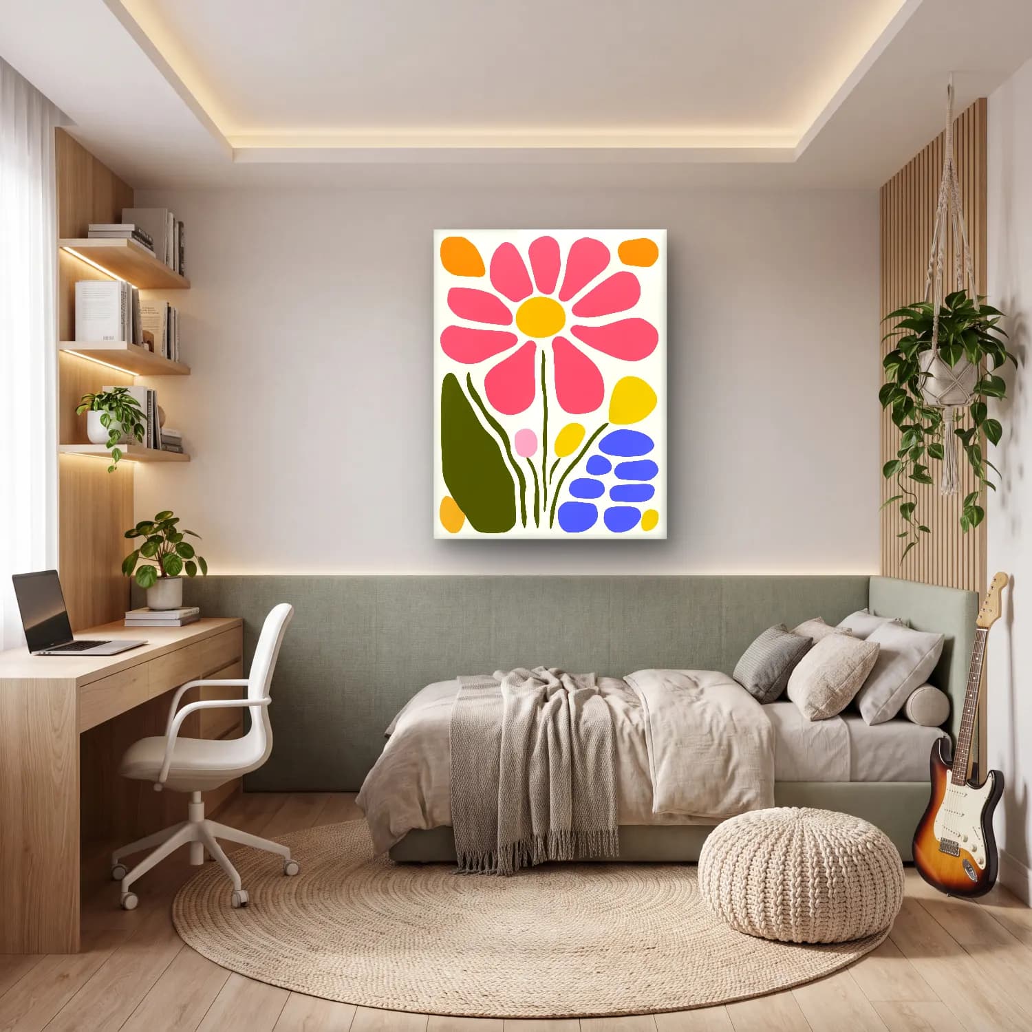 Boho Çiçek Deseni No. 38 cam tablo — genç odasında