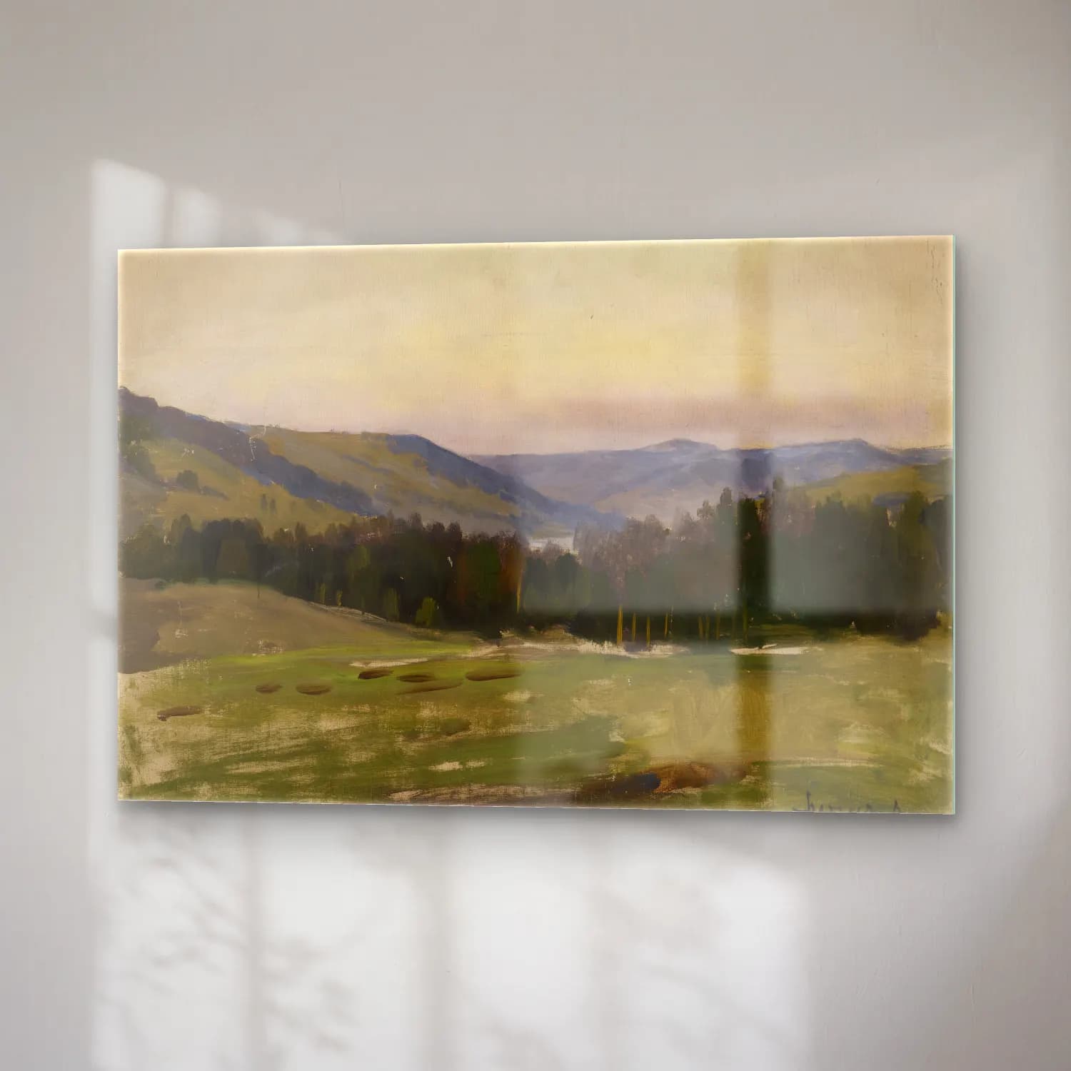Yağlı Boya Yeşil Tepeler No. 14 cam tablo — sağ açıdan görünüm