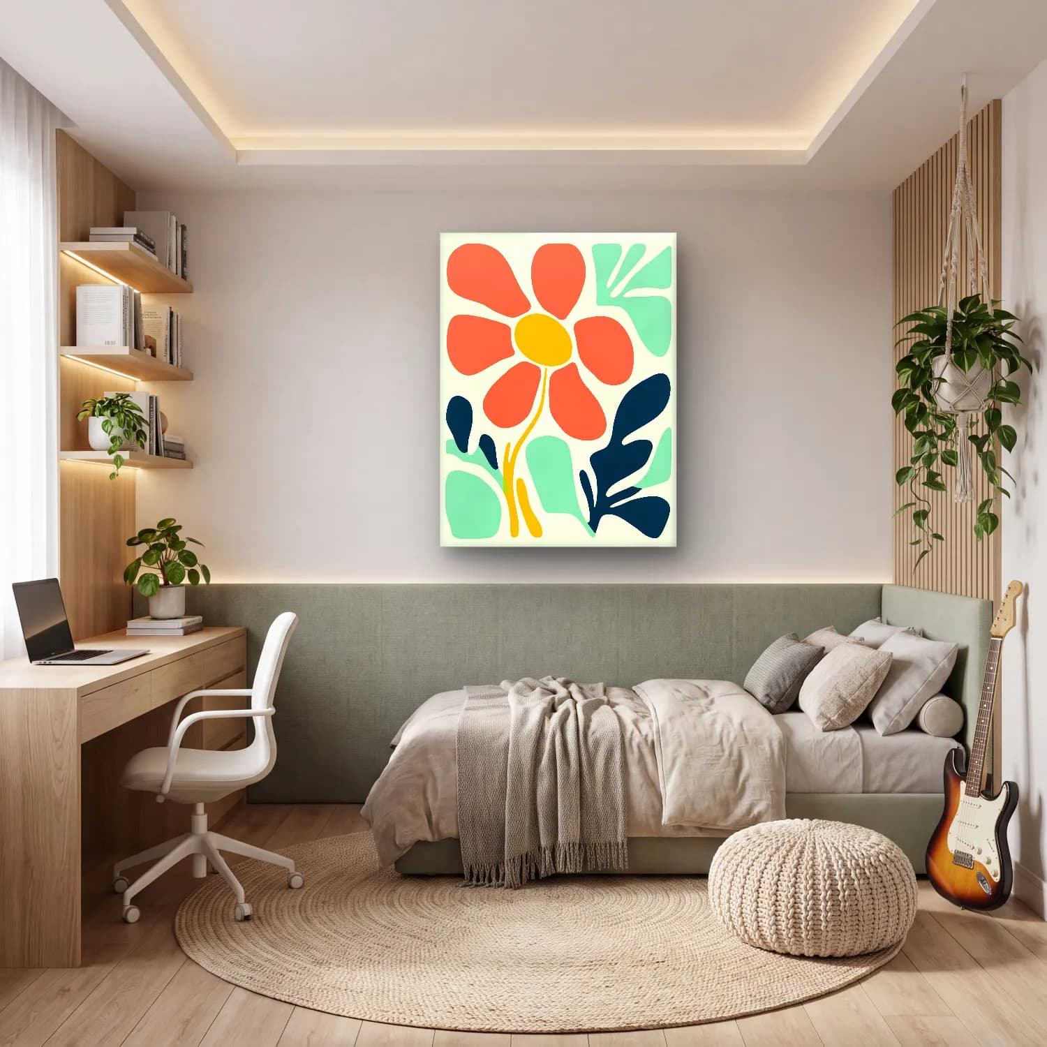Boho Çiçek Deseni No. 39 cam tablo — genç odasında