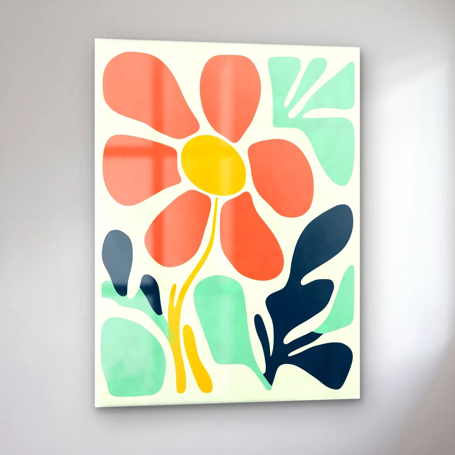 Boho Çiçek Deseni No. 39 cam tablo — sol açıdan görünüm