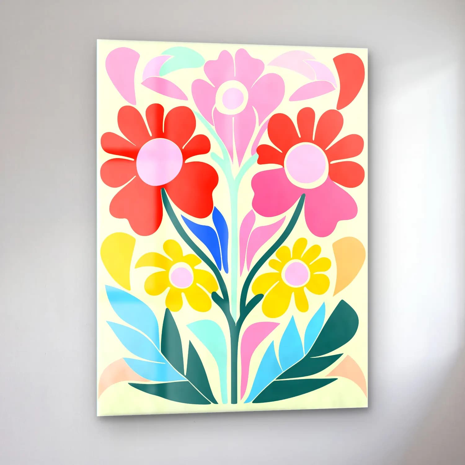 Boho Çiçek Deseni No. 40 cam tablo — sol açıdan görünüm