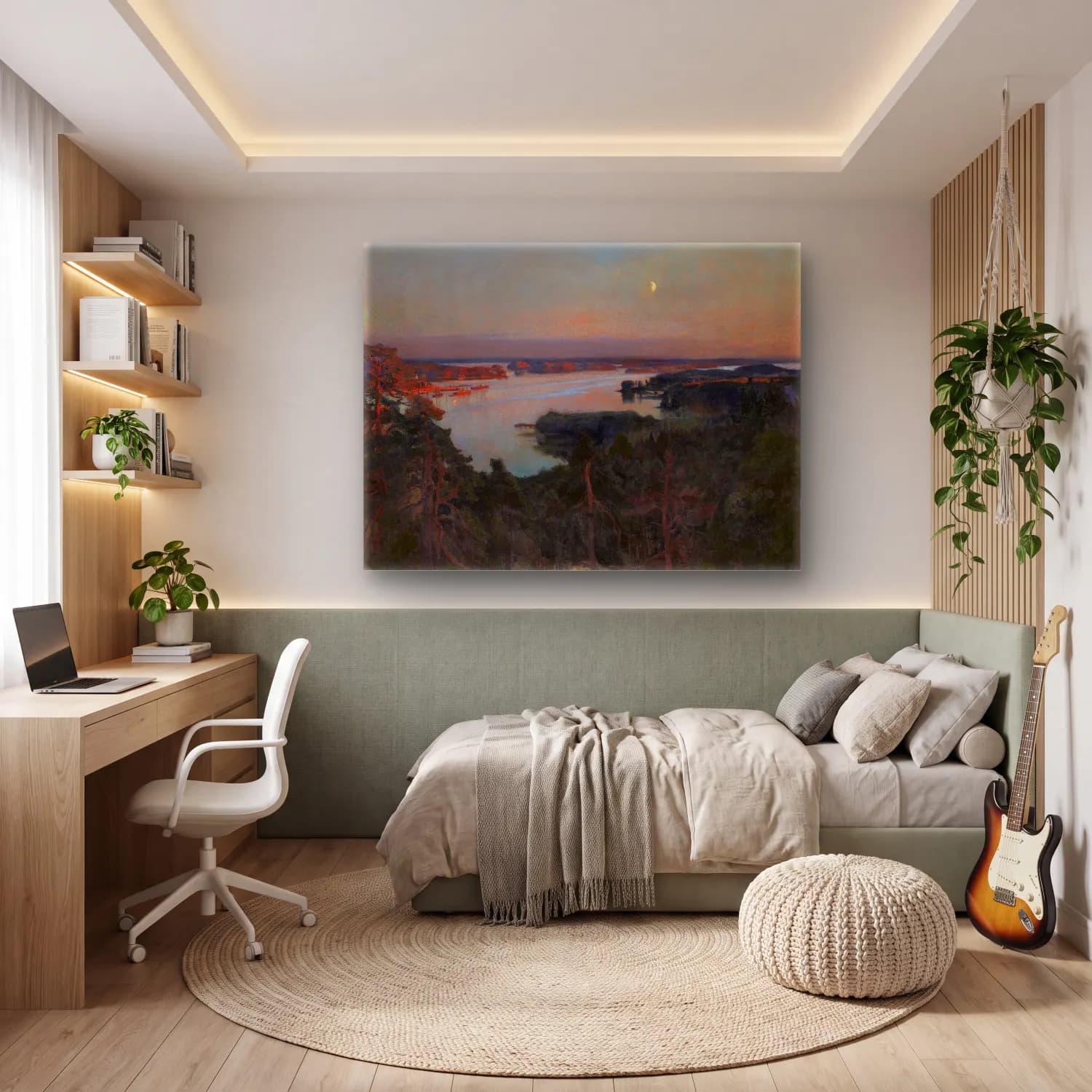 Yağlı Boya Ay ve Gece – Pastel Tonlar cam tablo — genç odasında