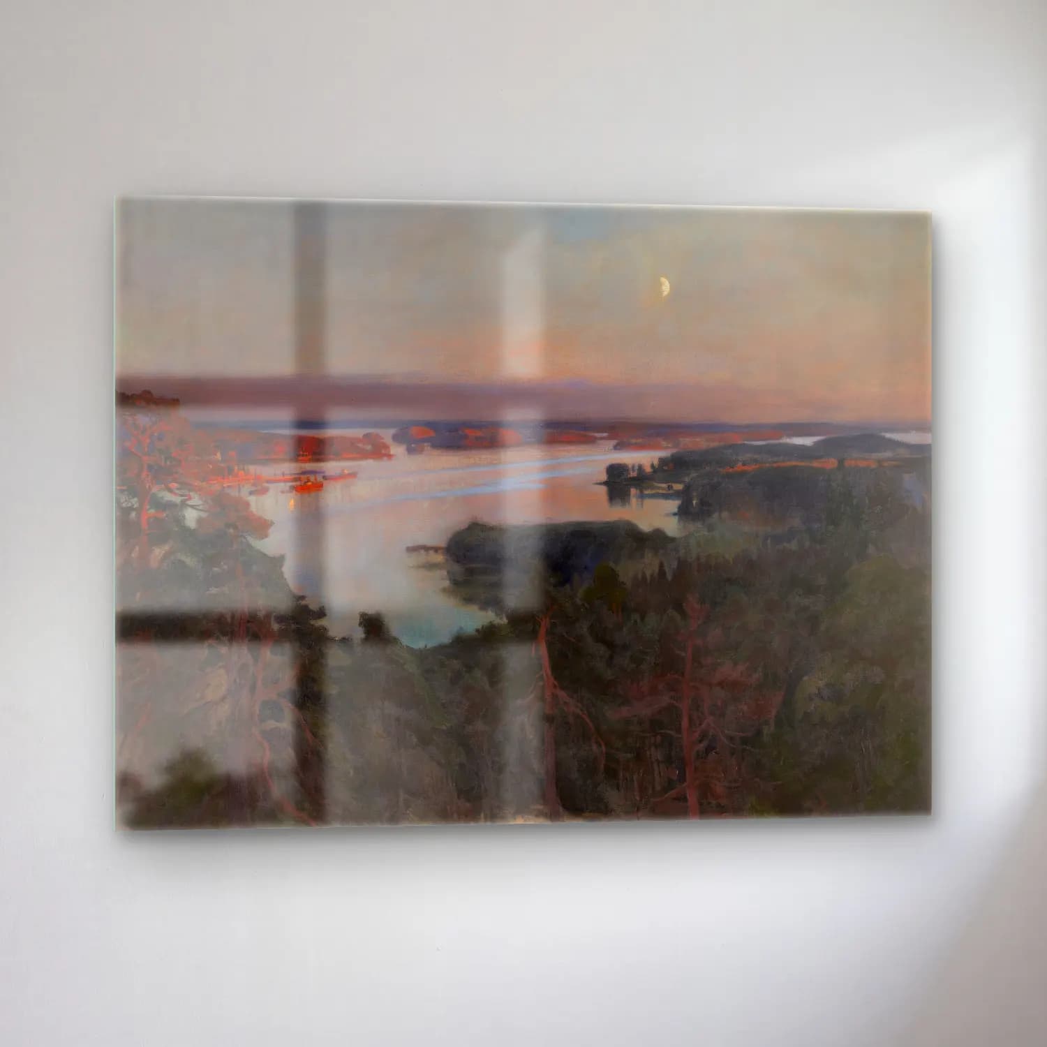 Yağlı Boya Ay ve Gece – Pastel Tonlar cam tablo — sol açıdan görünüm