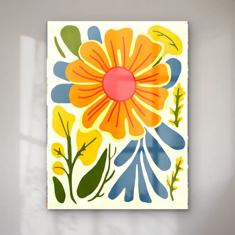 Retro Çiçek Deseni No. 34 cam tablo — Retro Çiçek Deseni No. 34 — retro çiçek deseni