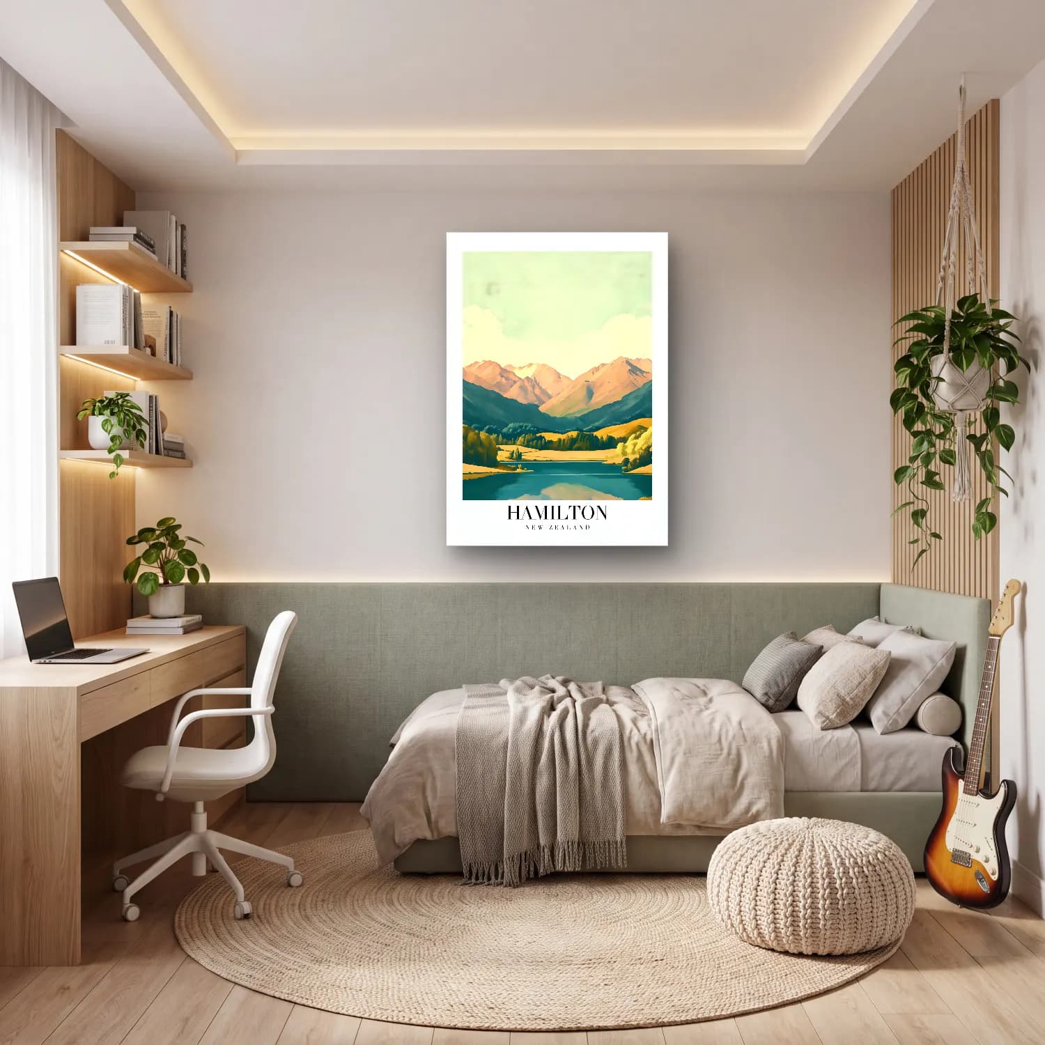 Pastel Göl ve Dağlar No. 9 cam tablo — genç odasında