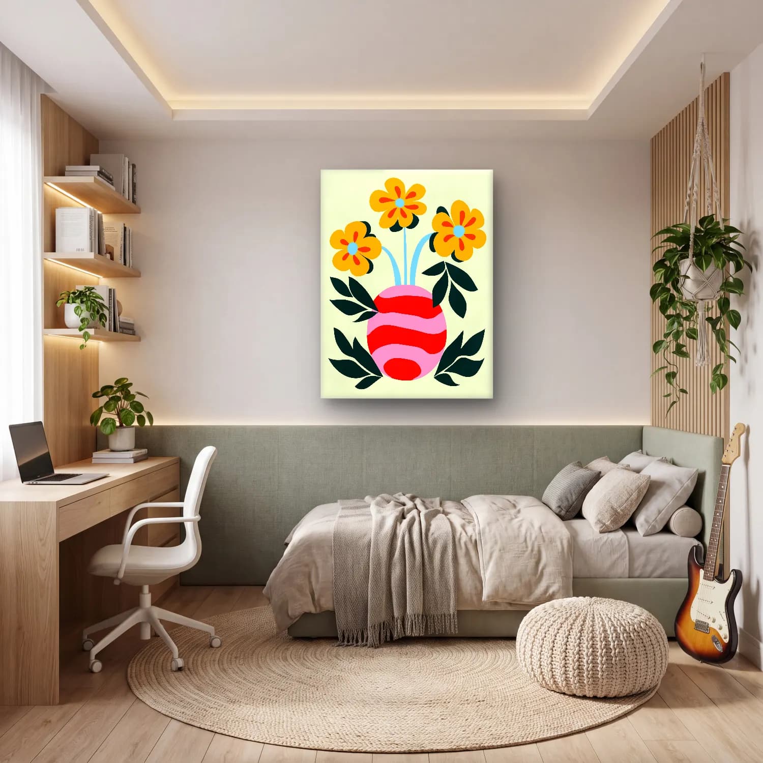 Boho Vazo – Sarı Tonlar cam tablo — genç odasında