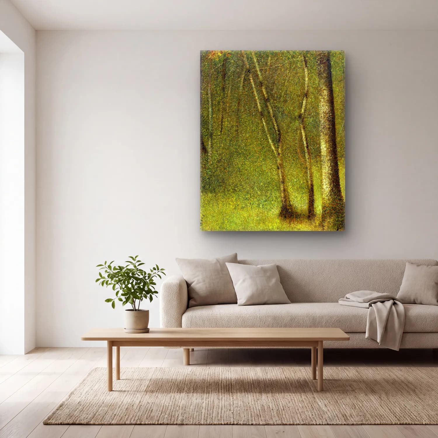 Georges Seurat – The Forest at Pontaubert cam tablo — açık renk salonda