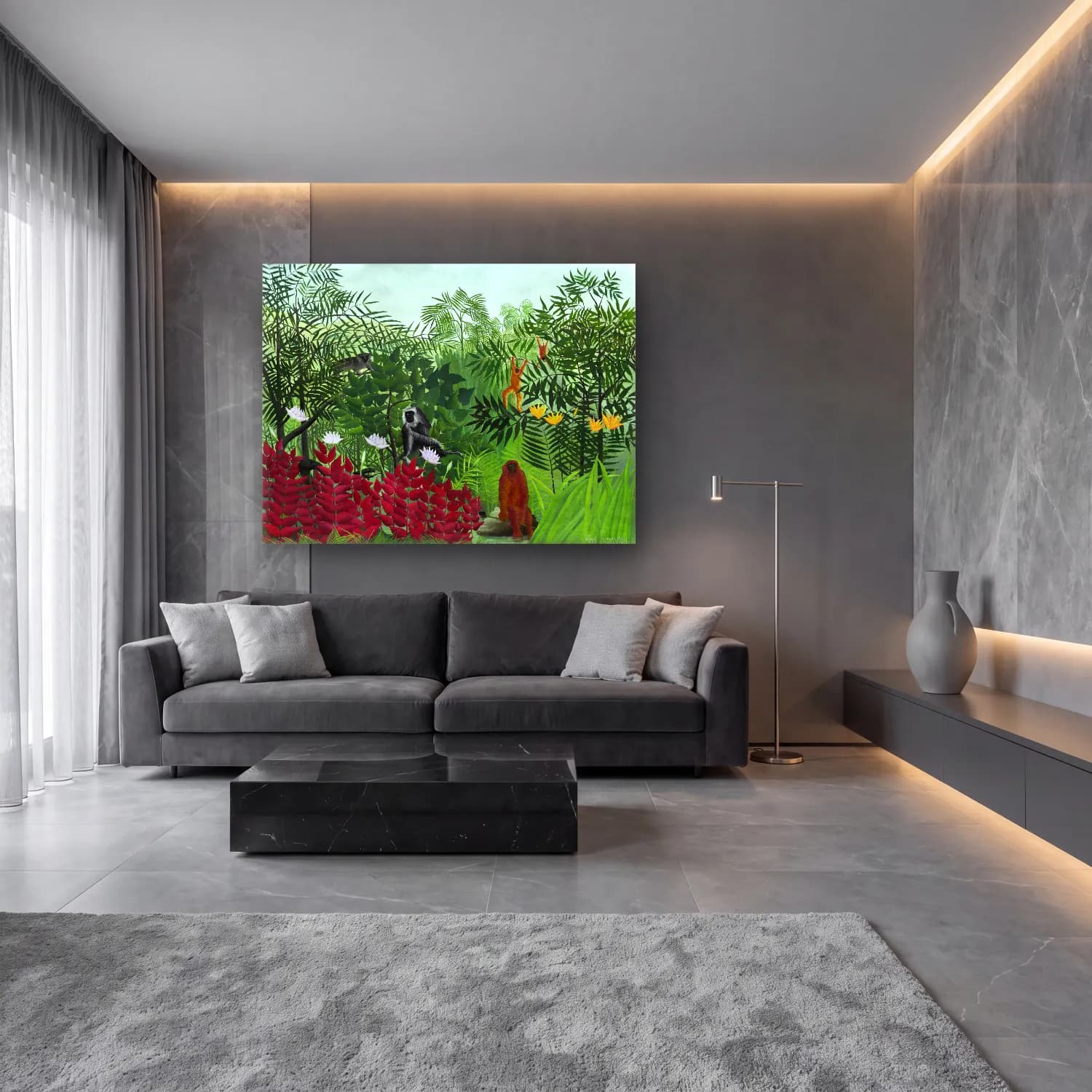 Henri Rousseau – Tropical Forest with Monkeys cam tablo — lüks salon duvarında