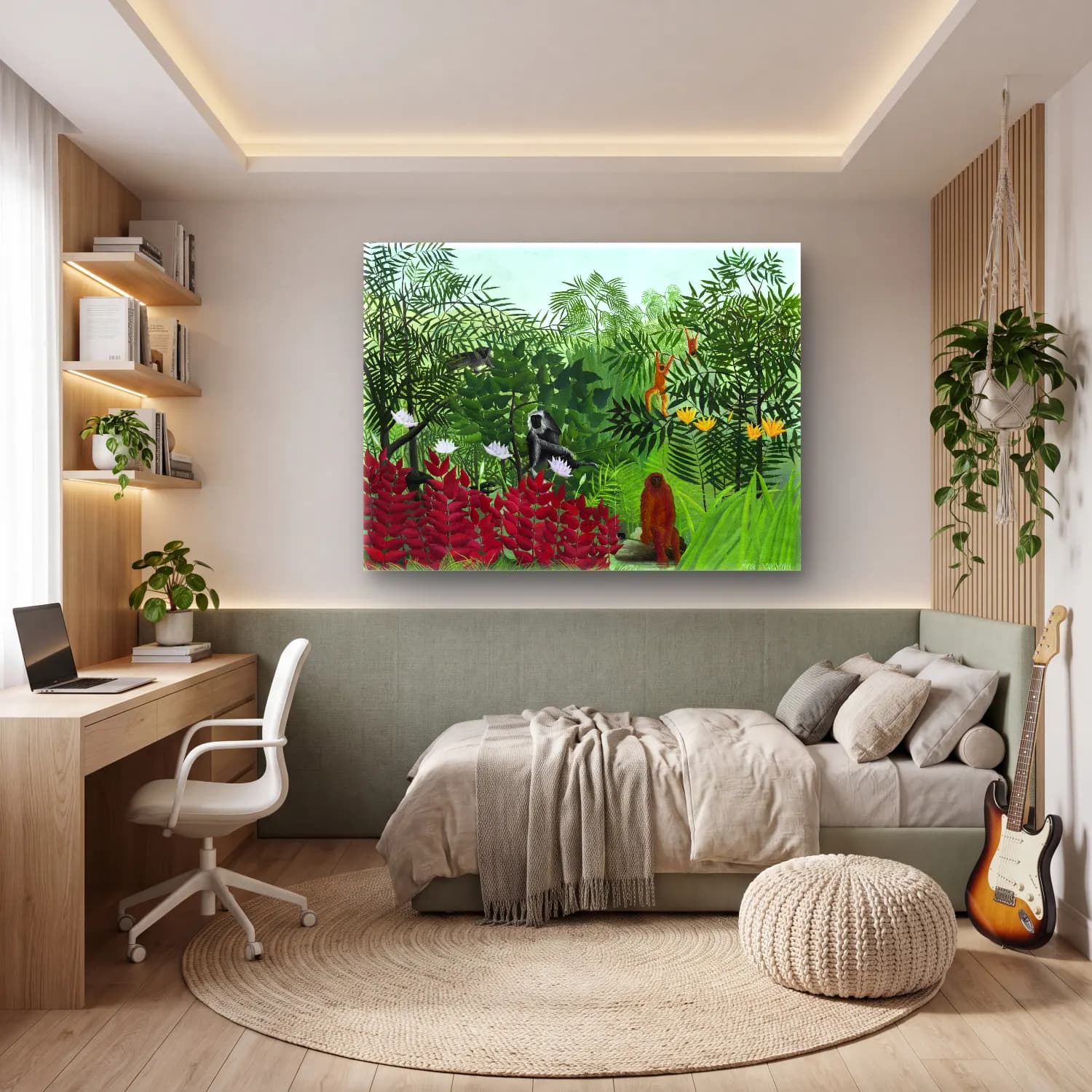 Henri Rousseau – Tropical Forest with Monkeys cam tablo — genç odasında