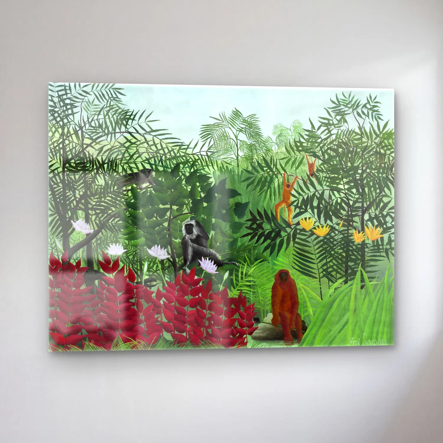 Henri Rousseau – Tropical Forest with Monkeys cam tablo — sol açıdan görünüm