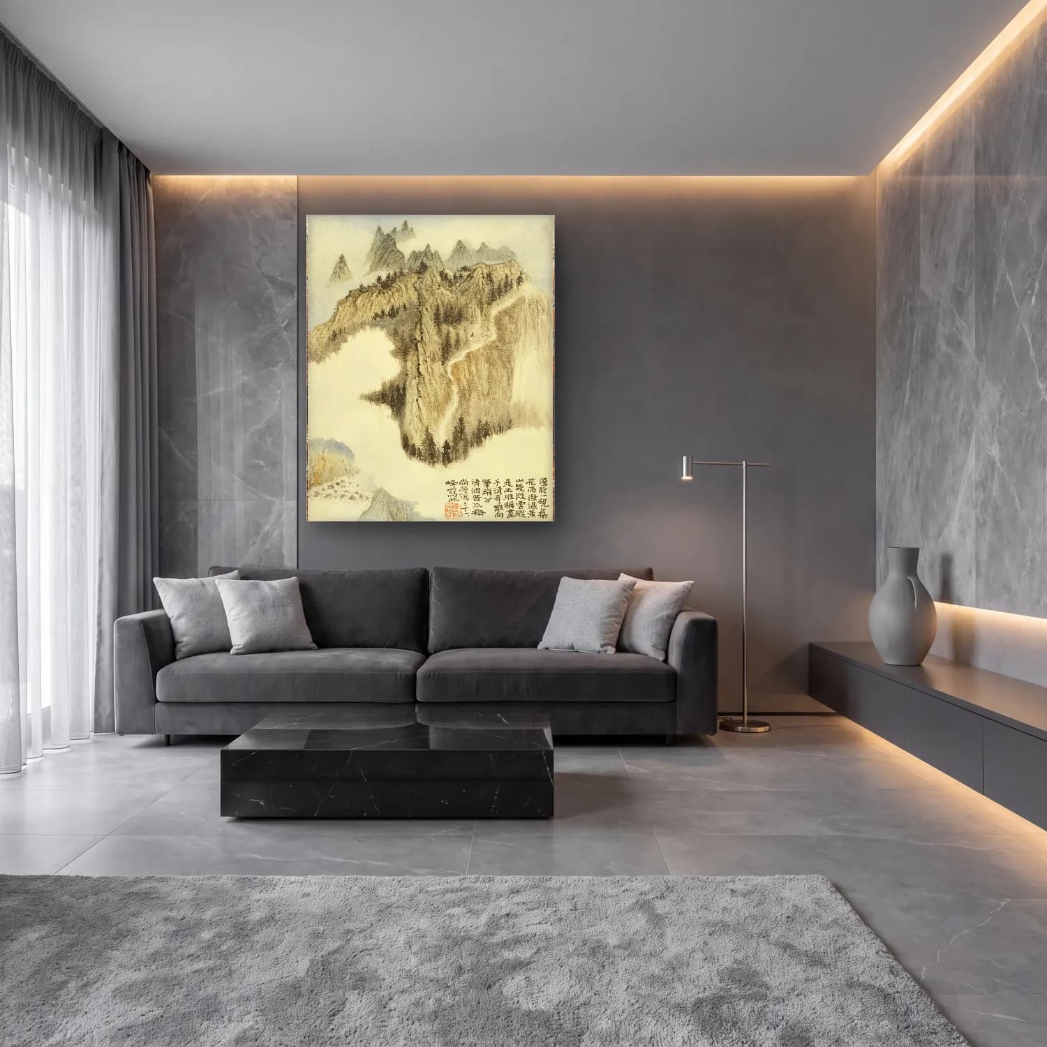 Shitao – Landscape cam tablo — lüks salon duvarında