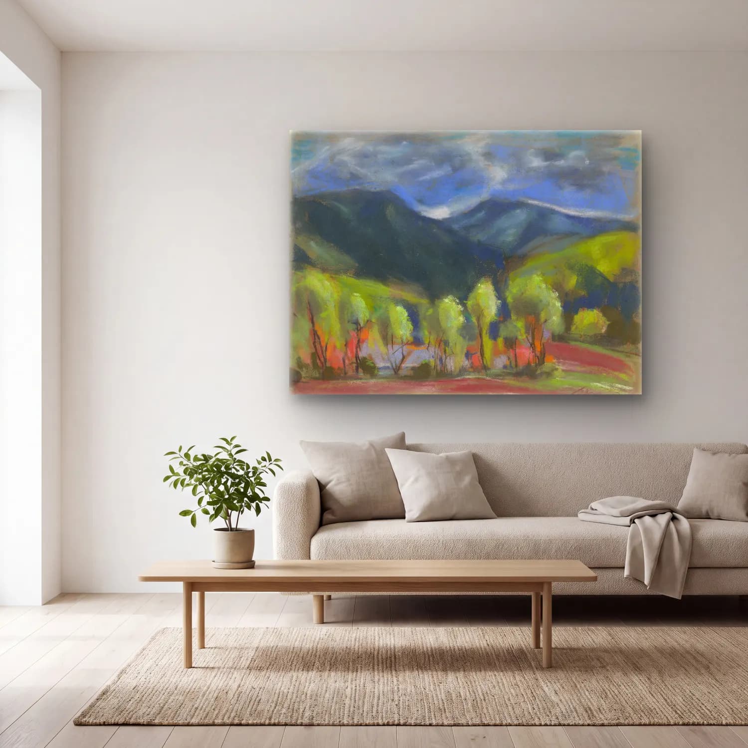 Zolo Palugyay – Spring landscape – Pastel Tonlar cam tablo — açık renk salonda