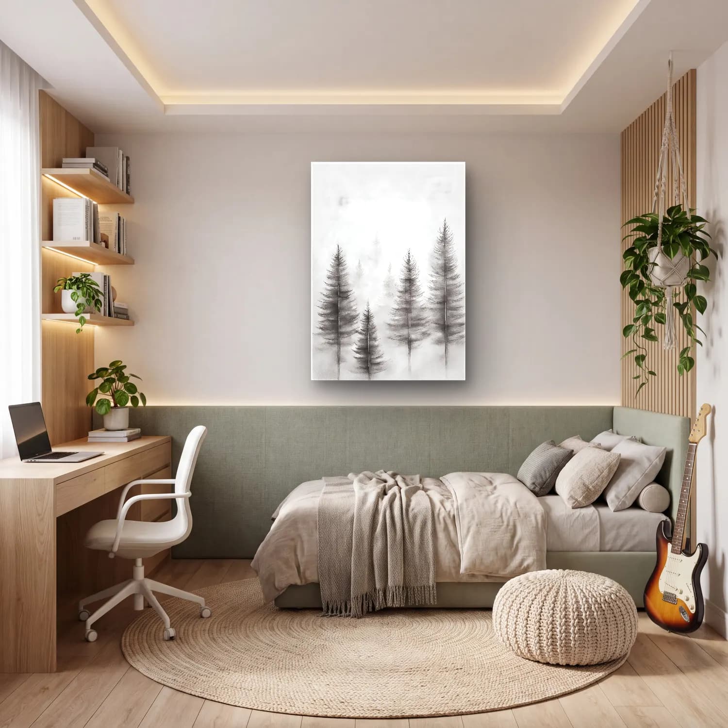 Siyah Beyaz Sisli Orman No. 3 cam tablo — genç odasında
