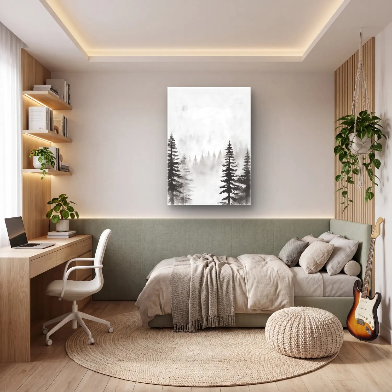 Siyah Beyaz Sisli Orman No. 4 cam tablo — genç odasında