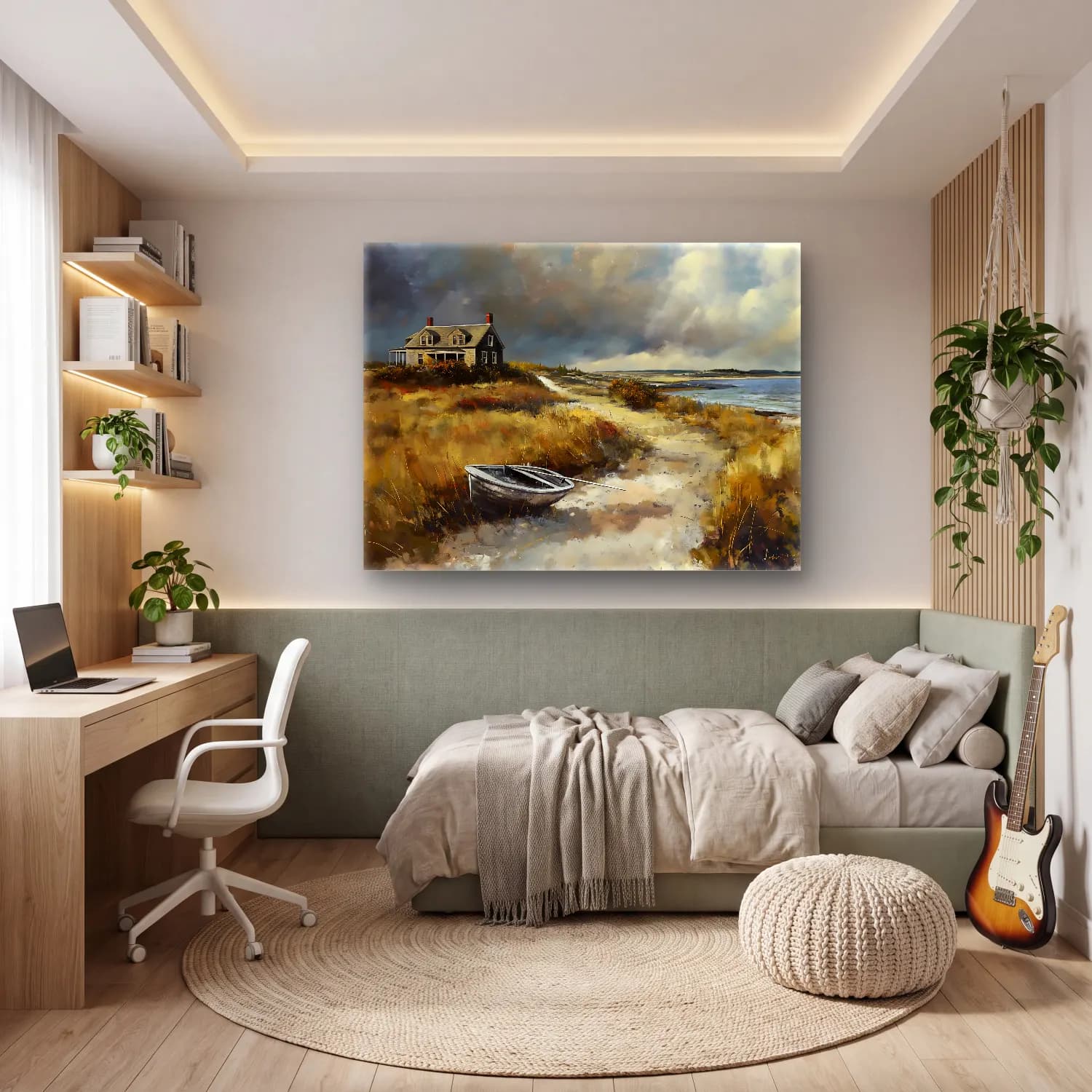 Yağlı Boya Kır Evi No. 14 cam tablo — genç odasında