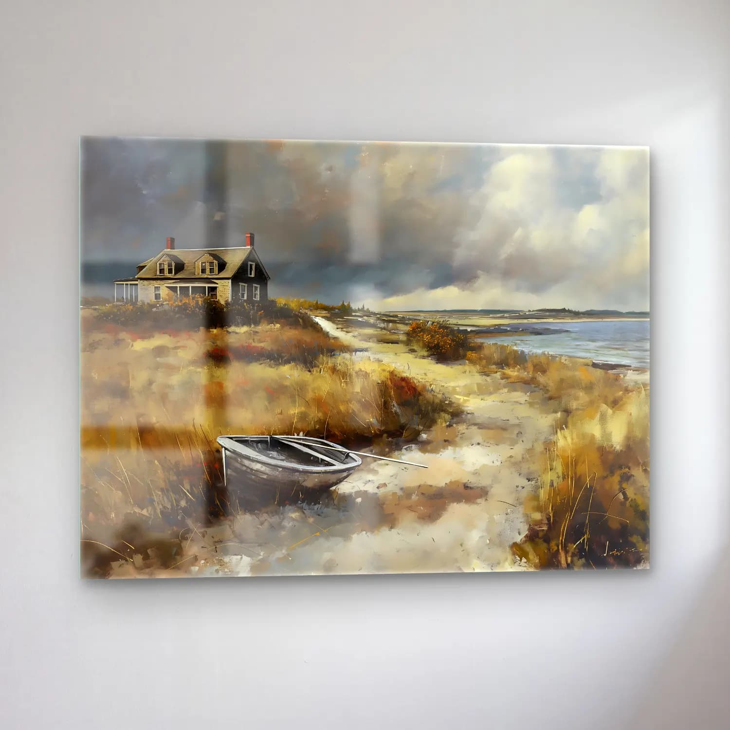 Yağlı Boya Kır Evi No. 14 cam tablo — sol açıdan görünüm
