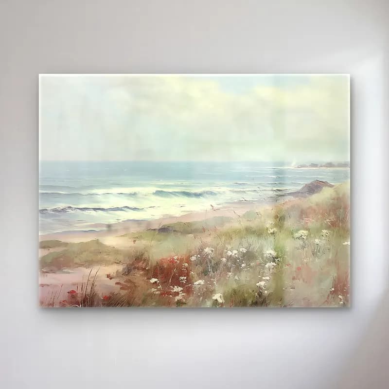 Yağlı Boya Dalgalı Sahil – Pastel Tonlar cam tablo — Yağlı Boya Dalgalı Sahil – Pastel Tonlar — yağlı boya dalgalı sahil