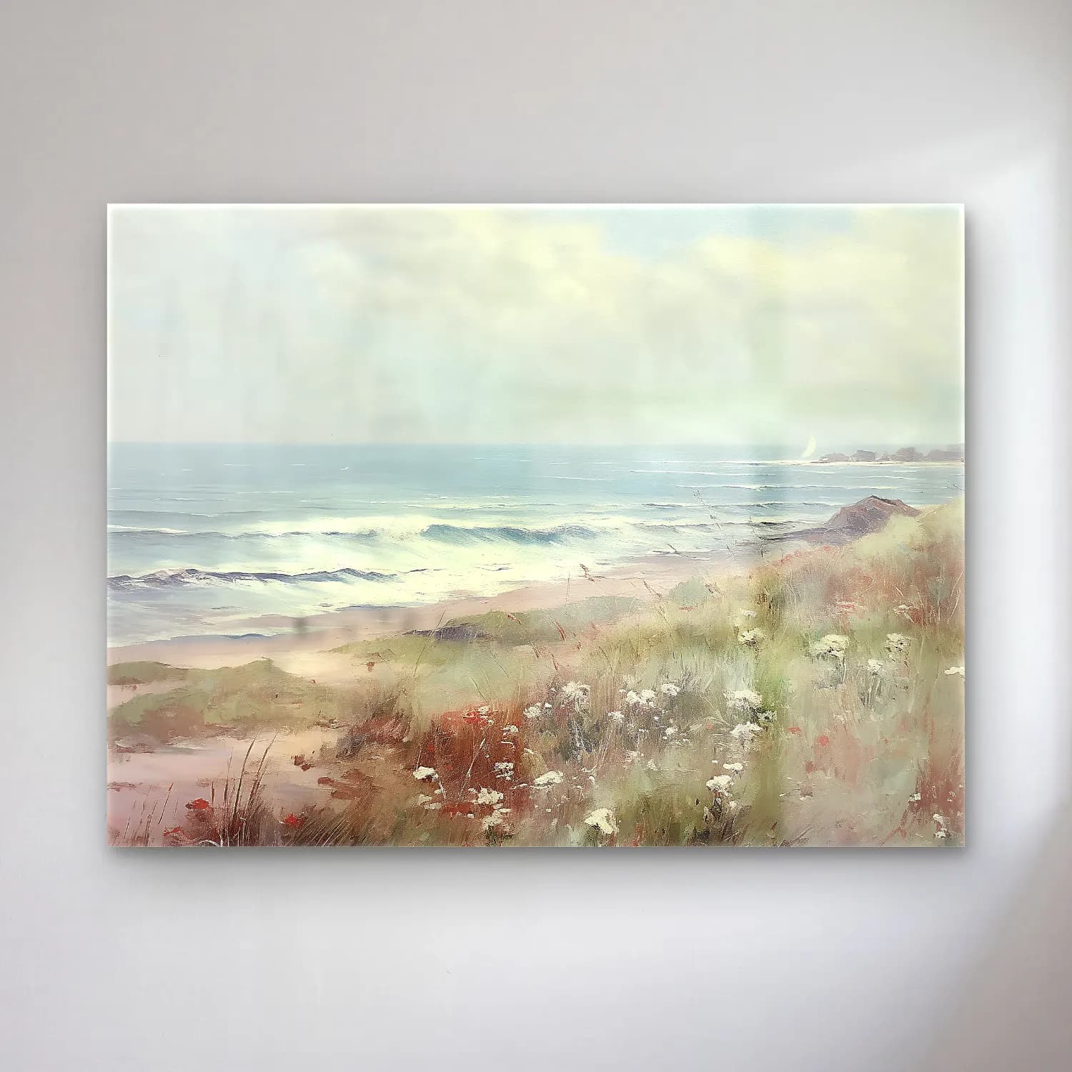 Yağlı Boya Dalgalı Sahil – Pastel Tonlar cam tablo — Yağlı Boya Dalgalı Sahil – Pastel Tonlar — yağlı boya dalgalı sahil