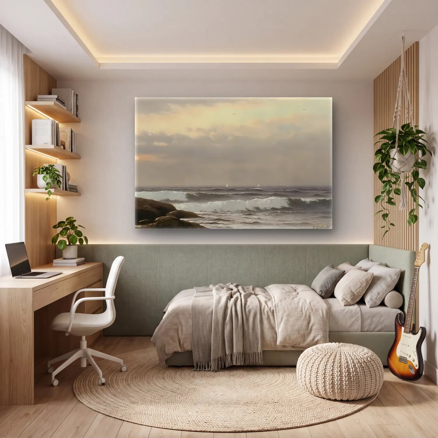 Yağlı Boya Fırtınalı Denizde Gemi No. 3 cam tablo — genç odasında