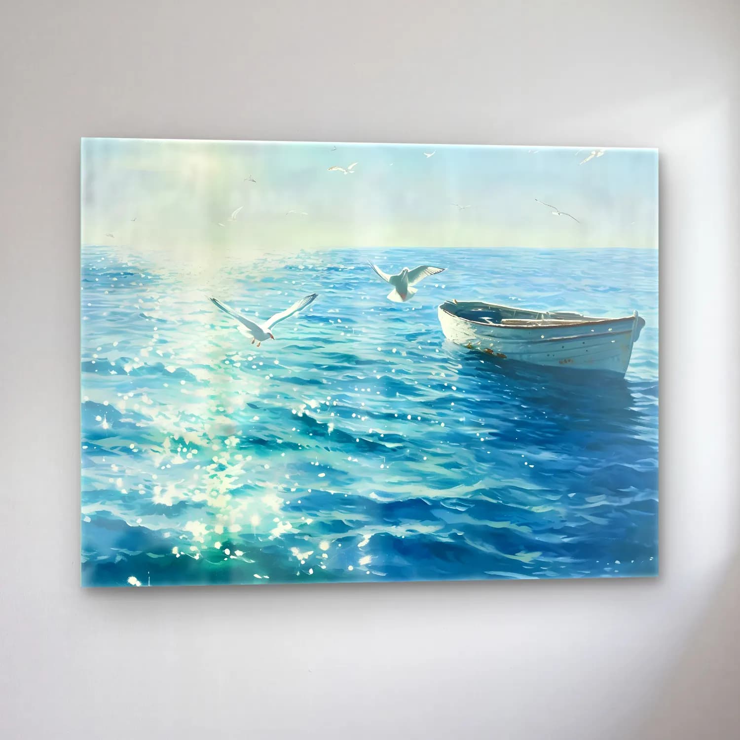 Yağlı Boya Yelkenliler No. 9 cam tablo — sol açıdan görünüm