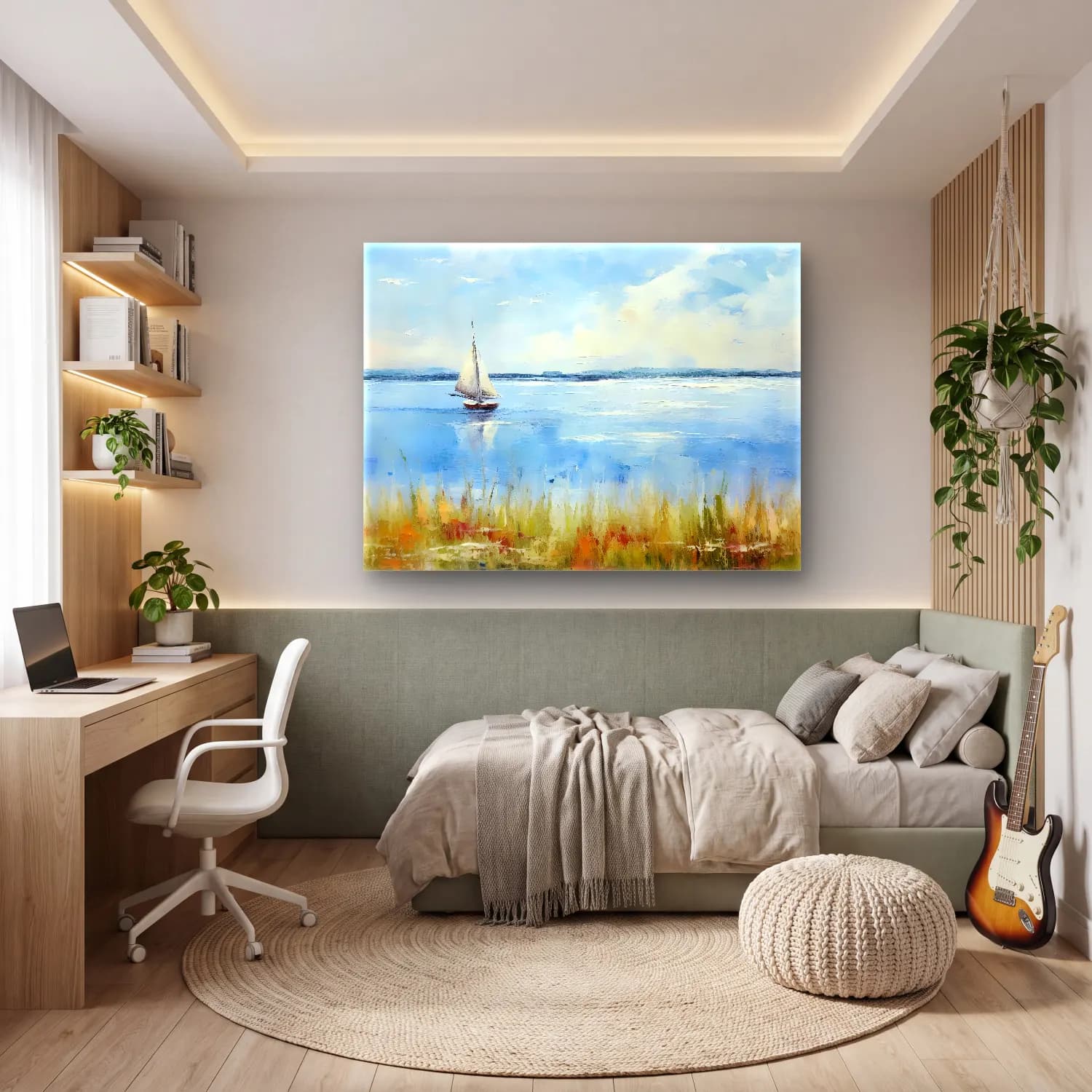 Empresyonist Yelken Yarışı – Pastel Tonlar cam tablo — genç odasında