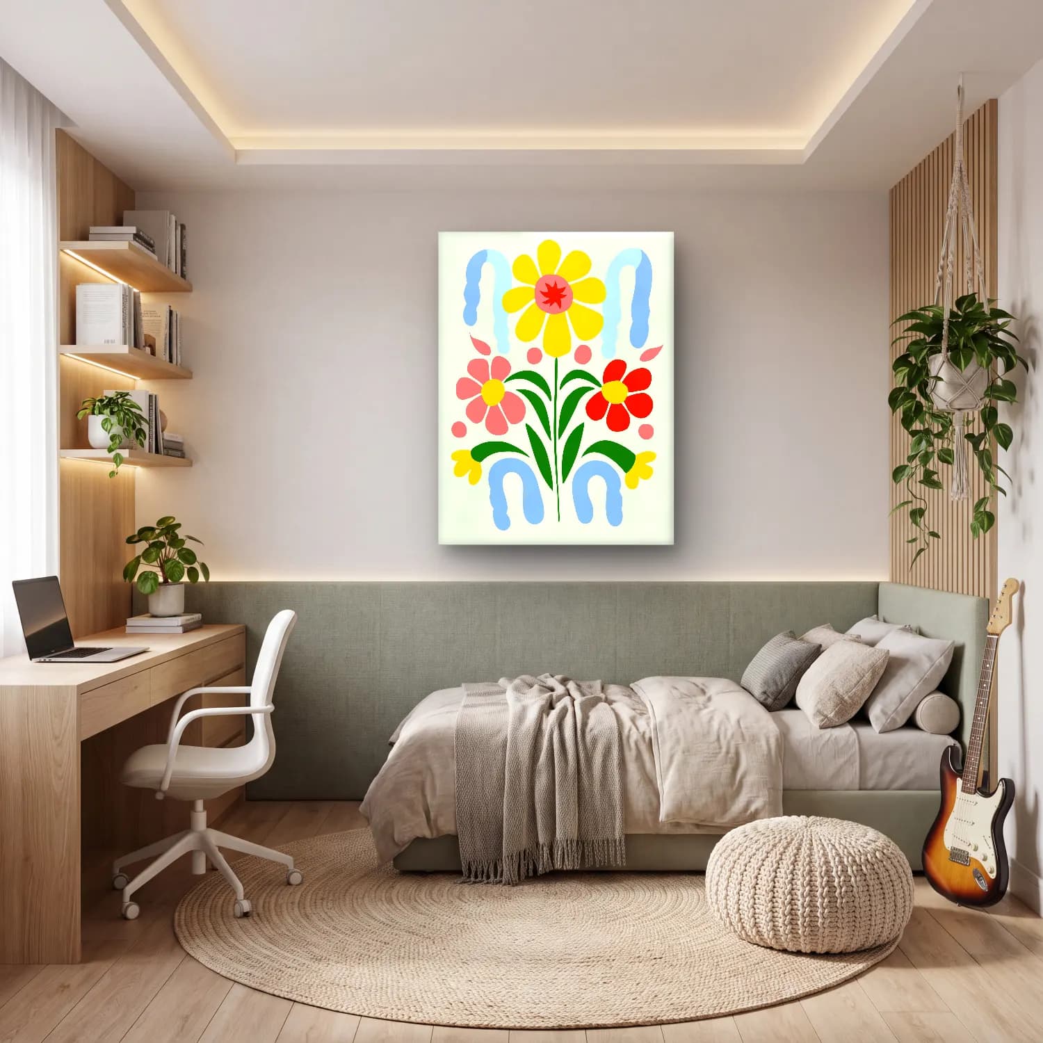 Boho Çiçek Deseni No. 42 cam tablo — genç odasında
