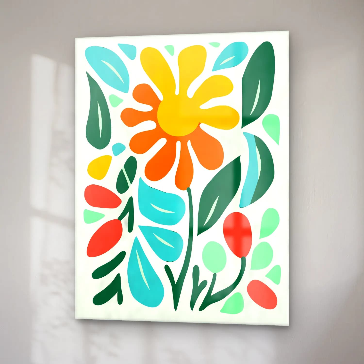 Boho Çiçek Deseni No. 43 cam tablo — sağ açıdan görünüm