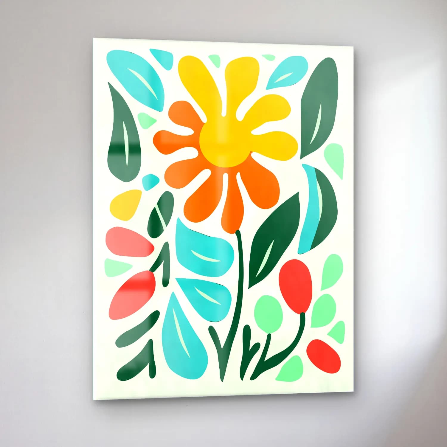 Boho Çiçek Deseni No. 43 cam tablo — sol açıdan görünüm