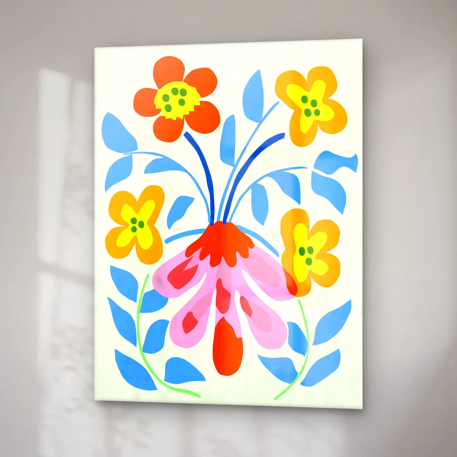 Boho Çiçek Deseni No. 44 cam tablo — sağ açıdan görünüm
