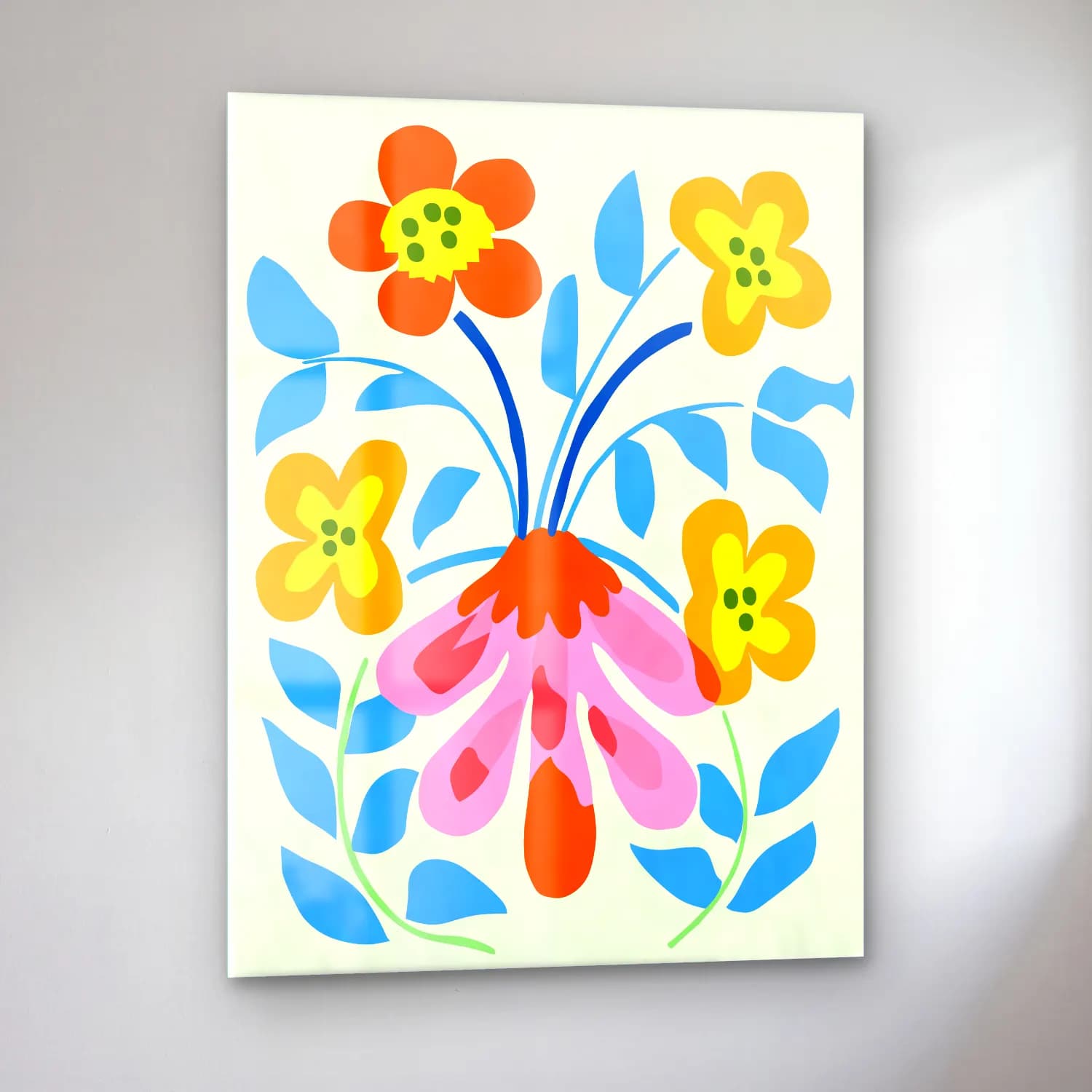 Boho Çiçek Deseni No. 44 cam tablo — sol açıdan görünüm