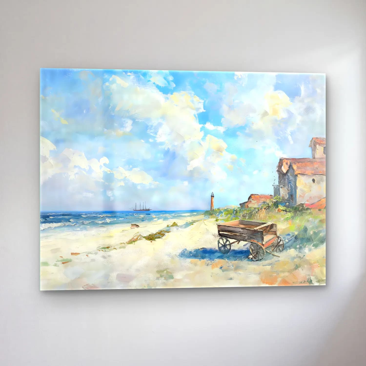 Yağlı Boya Deniz Feneri No. 5 cam tablo — sol açıdan görünüm