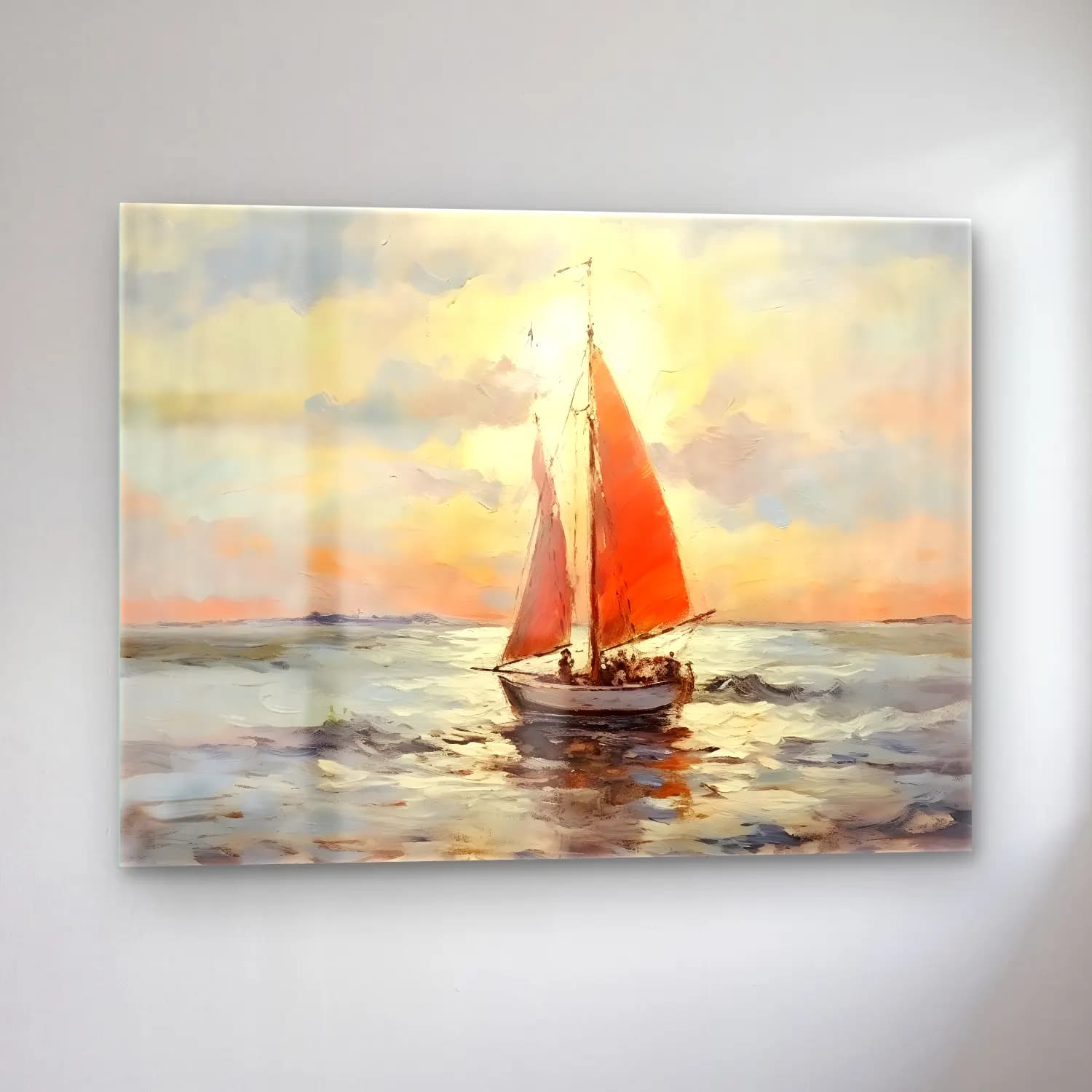 Yağlı Boya Yelken Yarışı No. 4 cam tablo — sol açıdan görünüm