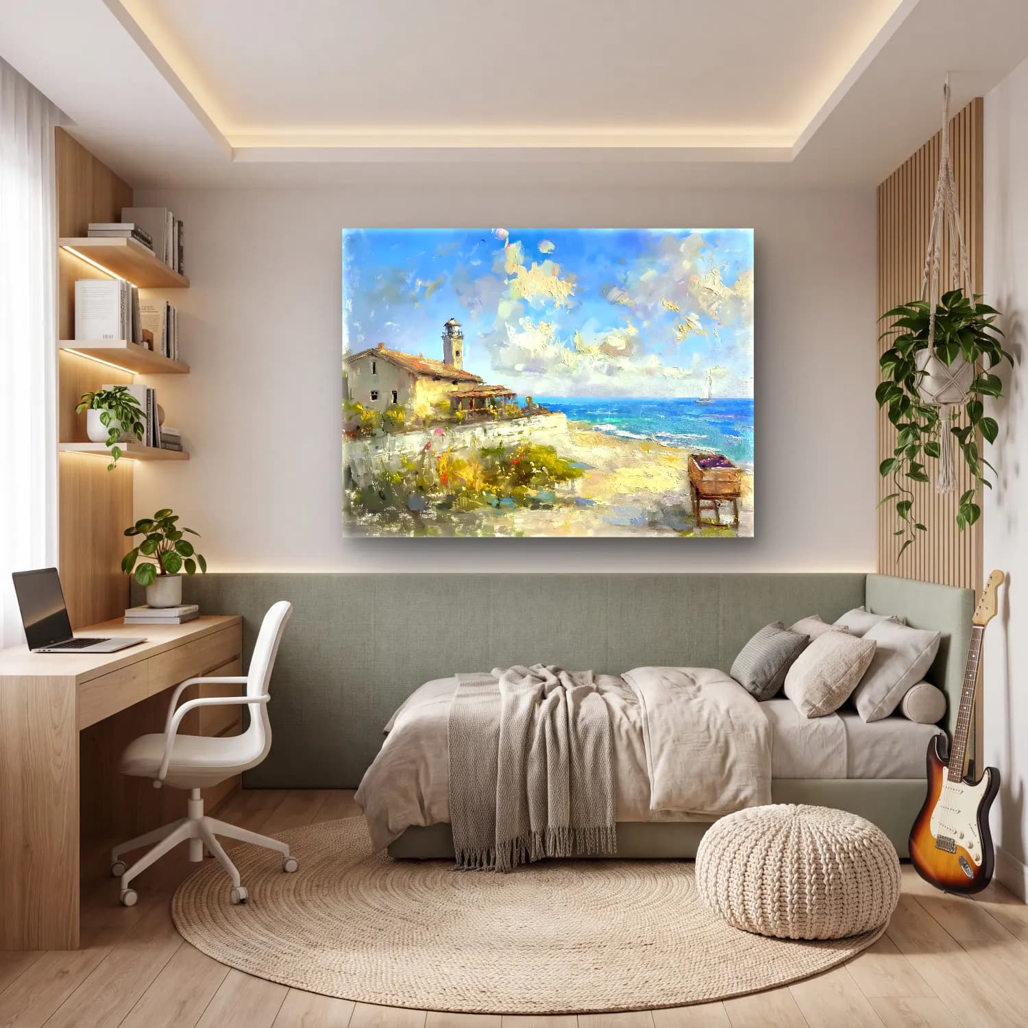Empresyonist Deniz Feneri No. 3 cam tablo — genç odasında