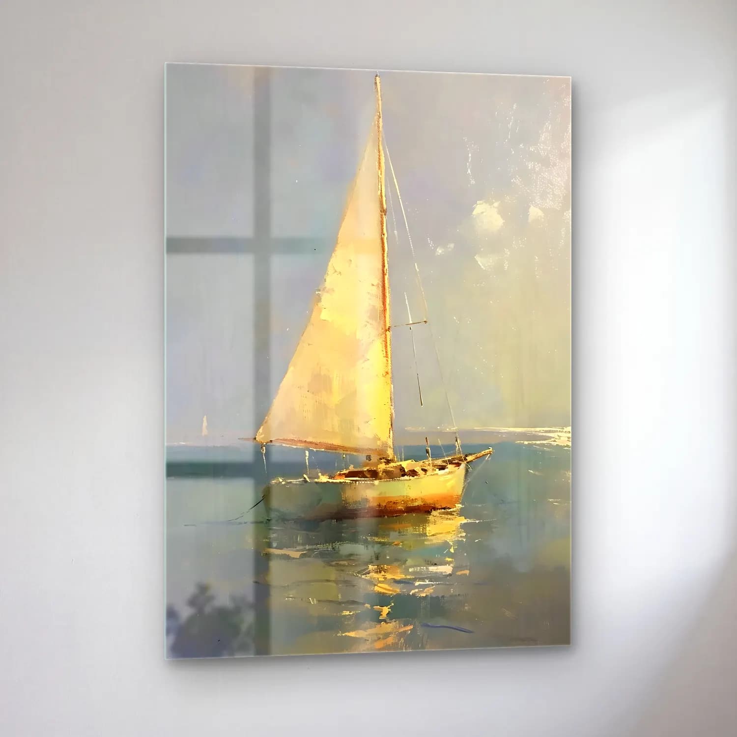 Yağlı Boya Yelkenliler No. 12 cam tablo — sol açıdan görünüm